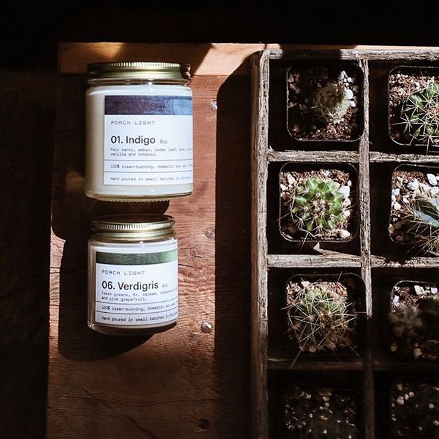 Today we’re launching our very own line of 6 candles, hand poured in-house.  Featured first are:

#1  INDIGO - Palo santo, amber, cedar leaf, musk, sandalwood, vanilla and tobacco.

#6  VERDIGRIS - Fresh greens, fir, balsam, cedarwood, amber, moss and pink grapefruit.