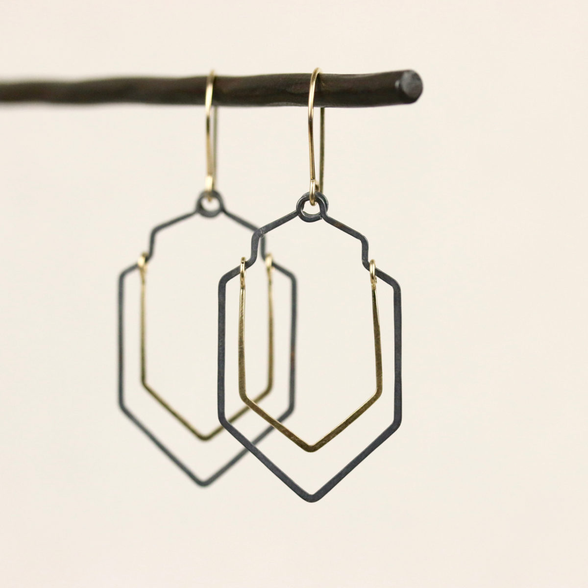 gold fill and oxidized sterling silver earrings view 2