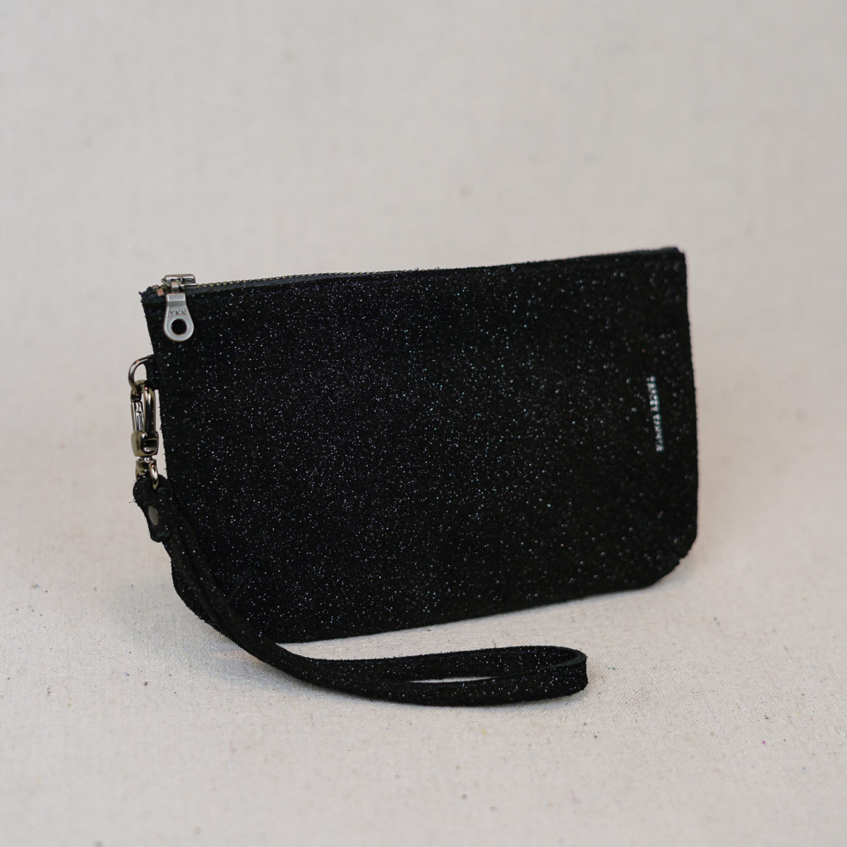 small-black-sparkle-leather-wristlet