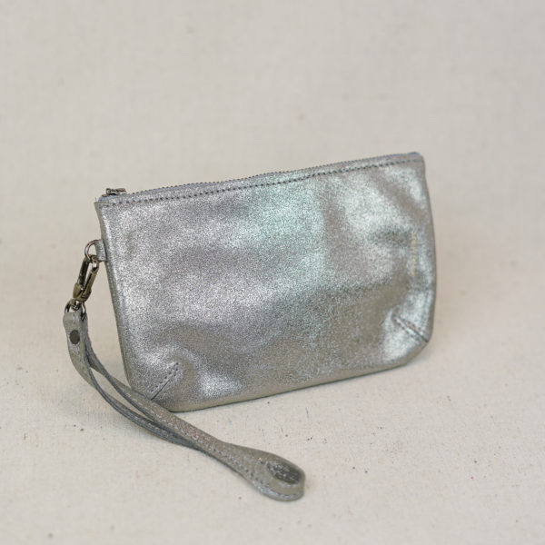 small-silver-sparkle-leather-wristlet